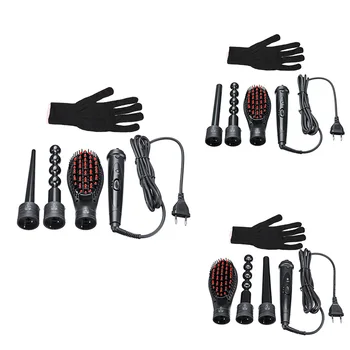 

85W Led Ceramic Hair Styling Curler Iron Curling Tools Wand Tongs Rollers Set, Curly / Straight Tube + Comb + Gourd + Gloves Eu