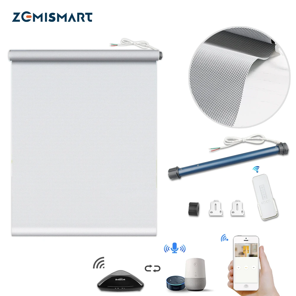 

Zemismart Smart Roller Shutter Tubular Motor with Curtain Fabric Tracket RF Remote Control Broadlink RM PRO Control