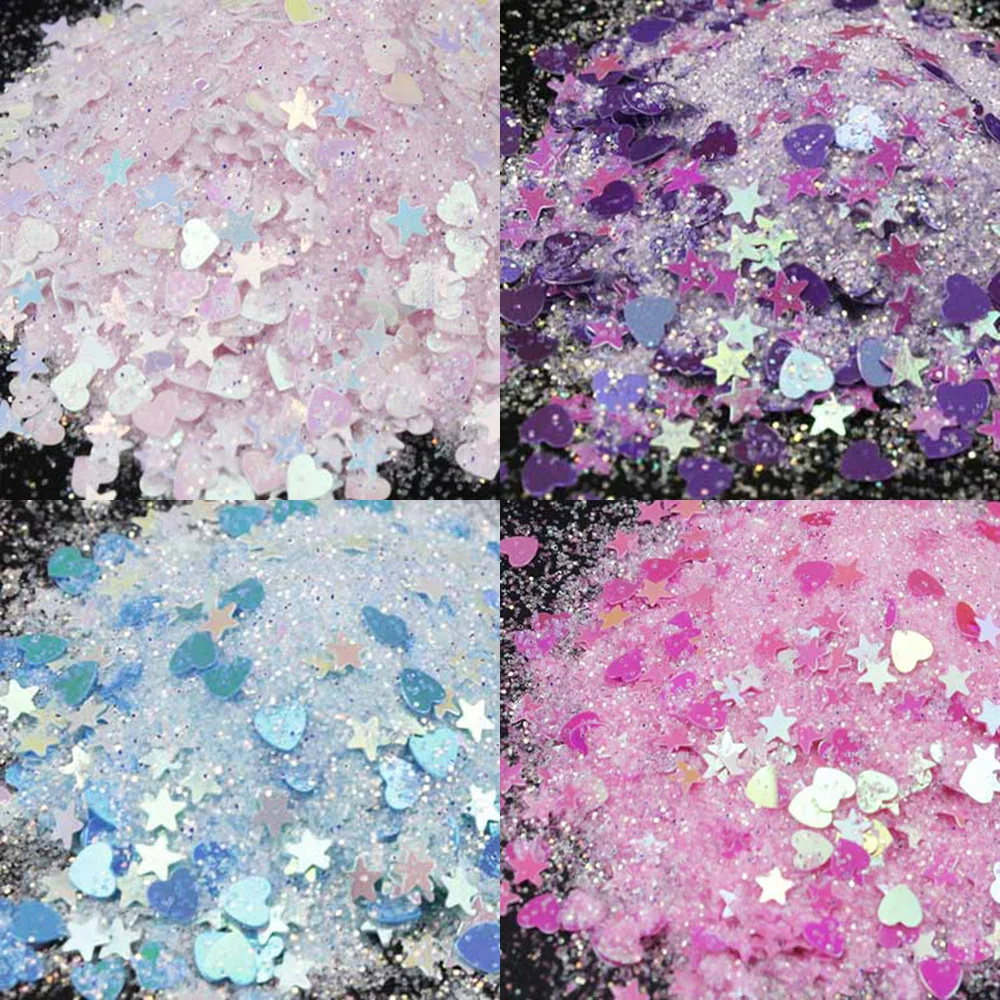 

50g/bag Nail Sequins Holographic AB Color Flakes 7 Colors Star/Strip/Moon/Heart/Round Shaped DIY Nail Glitter Powder Decorations