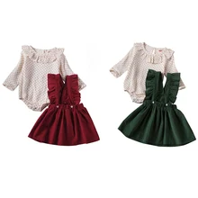 Pudcoco/хлопковая одежда с оборками для маленьких девочек комбинезон в горошек, рубашка Топы+ юбка на лямках милый комплект одежды из двух предметов, модный От 0 до 2 лет