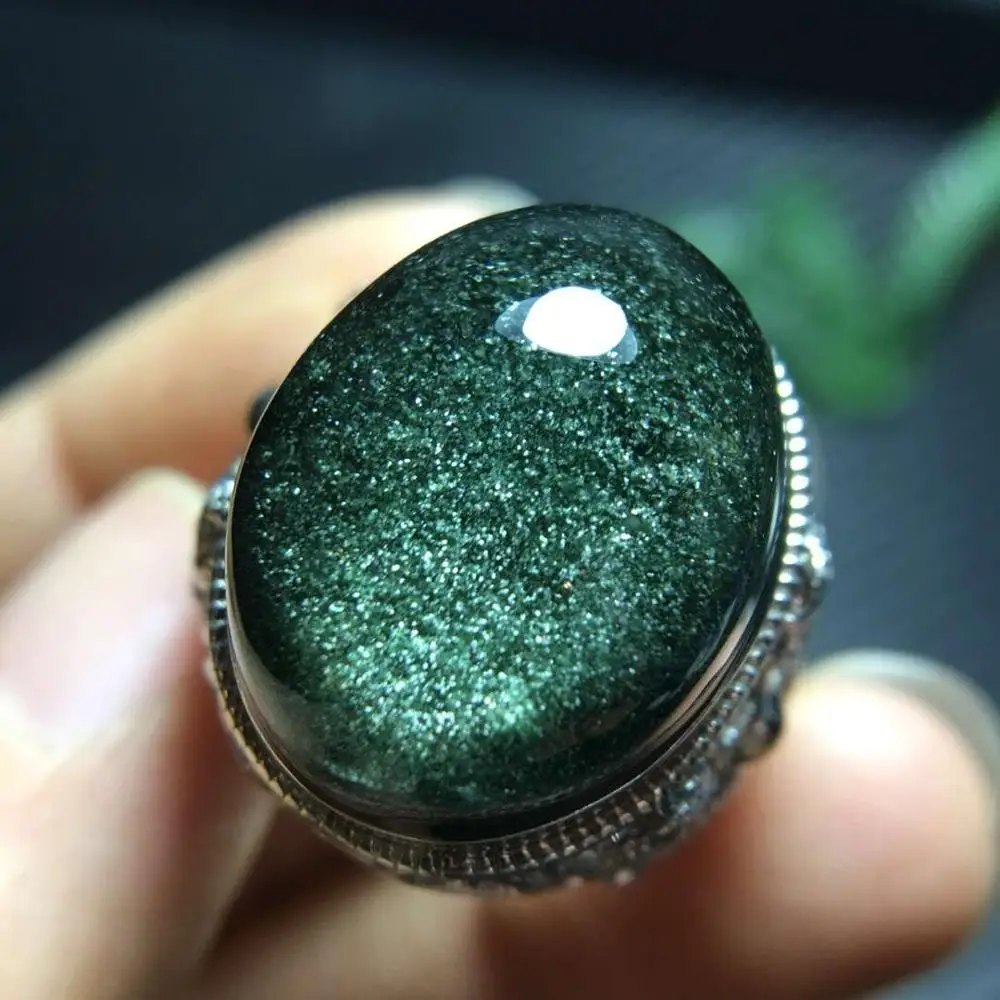 

Certificate Natural Green Phantom Quartz Crystal Woman Man Oval Bead Adjustable Ring 20x16mm AAAAA Fashion Ring