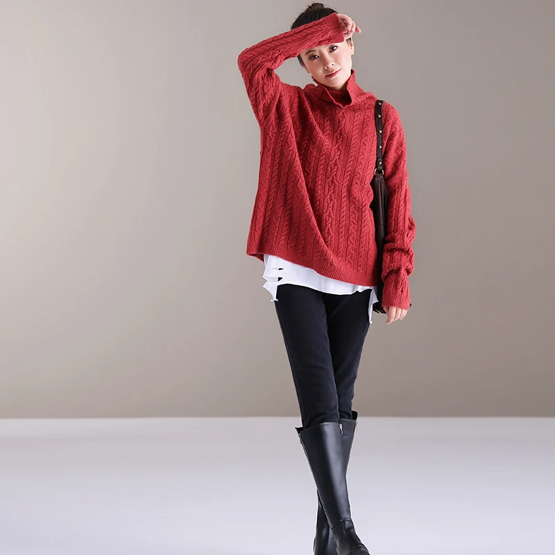 Show the red M3197 новые осенние и зимние различные вязаные художественные твист чистый цвет свободные водолазки свитер женщина - Цвет: Show the red
