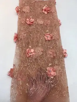 

2020 gold powder new French mesh lace fabric 3D manual applique African mesh lace fabric high quality African lace fabric