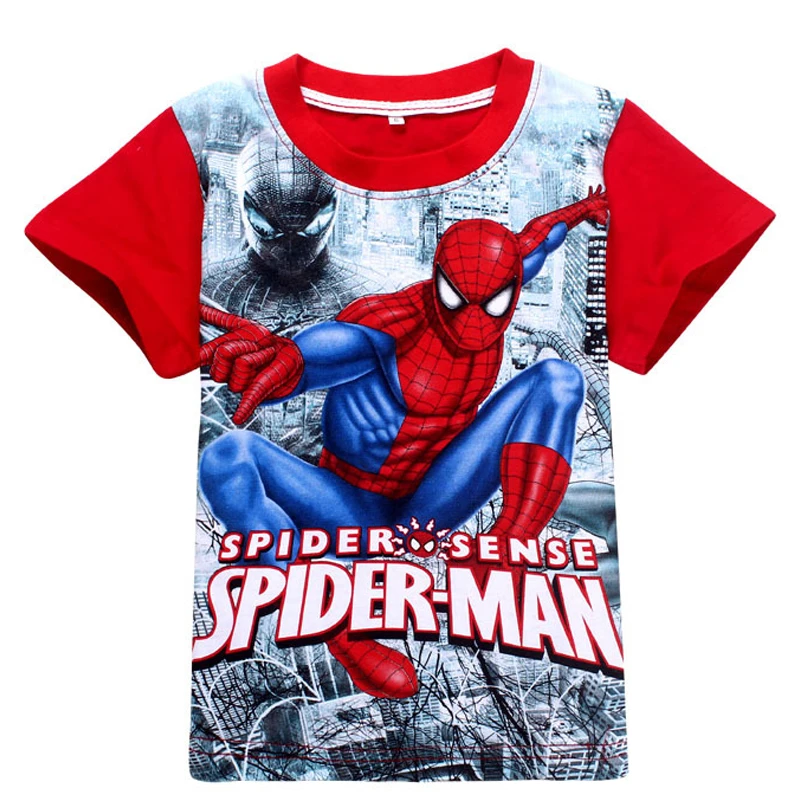 Хлопковая детская одежда для мальчиков с рисунком Человека-паука и динозавра футболки для мальчиков, детская одежда для малышей