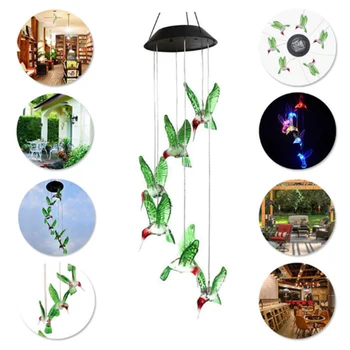 

Outdoor LED Solar Lamp Solar Powered Color-Changing Wind Chime Light Hummingbirds dragonfly Wind Home Garden Decor Solar Light