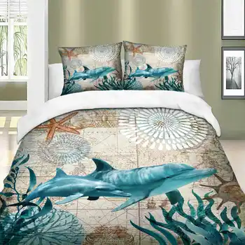 

Animal printed bedding sets sea background two swimming dolphin printing hot sale ocean bedding sets 2/3 pcs