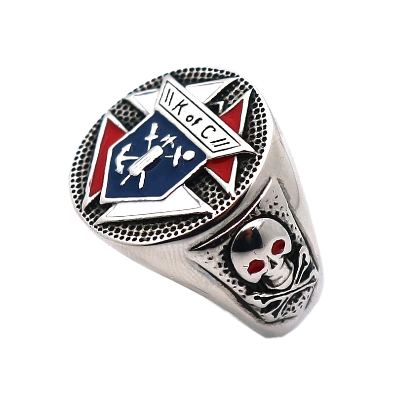 Unisex 316L Stainless Steel Knights of Columbus Christianity Catholicism K of C Cross Skull Ring 5