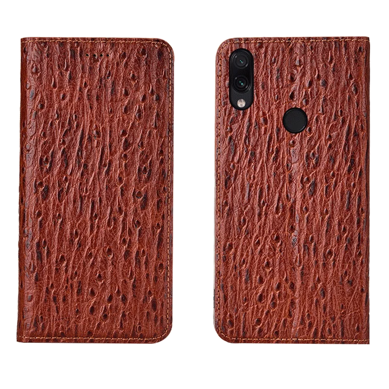 

Ostrich Pattern Genuine Leather Ultra Thin Card Slot Case For Xiaomi Redmi Note 7/Redmi Note 7 Pro Magnetic Case Standing Coque