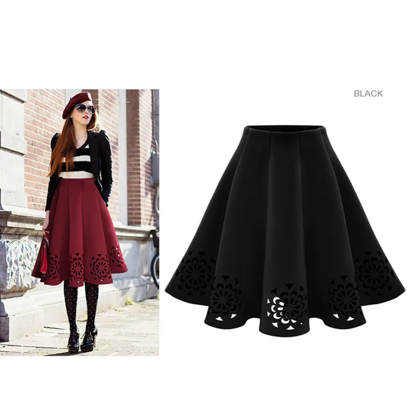 Миди юбка 2020 элегантная винтажная Цветочная вязаная крючком черная белая