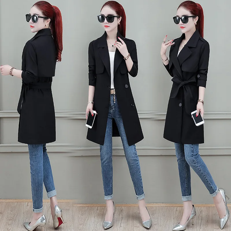 

Autumn Mid-length Trench Coat Women's 2019 New Style Spring And Autumn Popular Tops Short-height Versitile Fashion Casual Overco