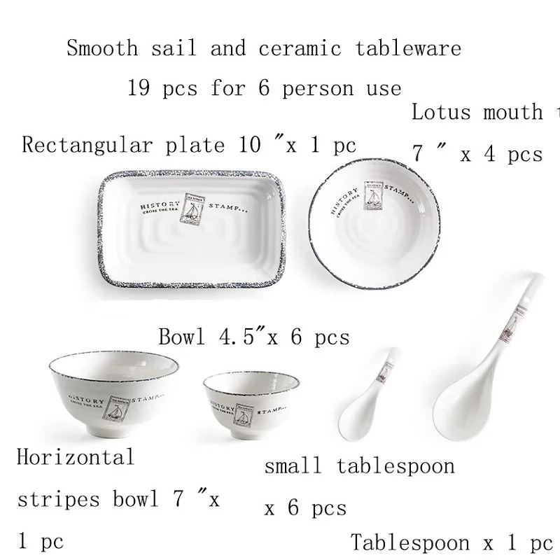 Retro Ceramic Dinner Dish Plate Rice Salad Noodles Bowl Soup Plates Dinnerware Sets Home Tableware Kitchen Cook Tool Sets Gifts - Цвет: 19 PCS for 6 Person