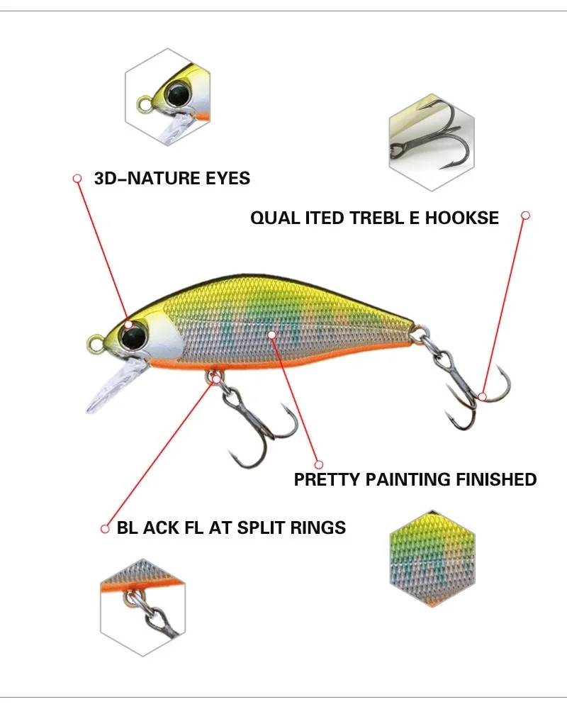 1pcs Japan Design High Quality Hard Fishing Lure Pesca Issen 45mm 4g Sinking Stream Bait for Trout Pike Perch Bass