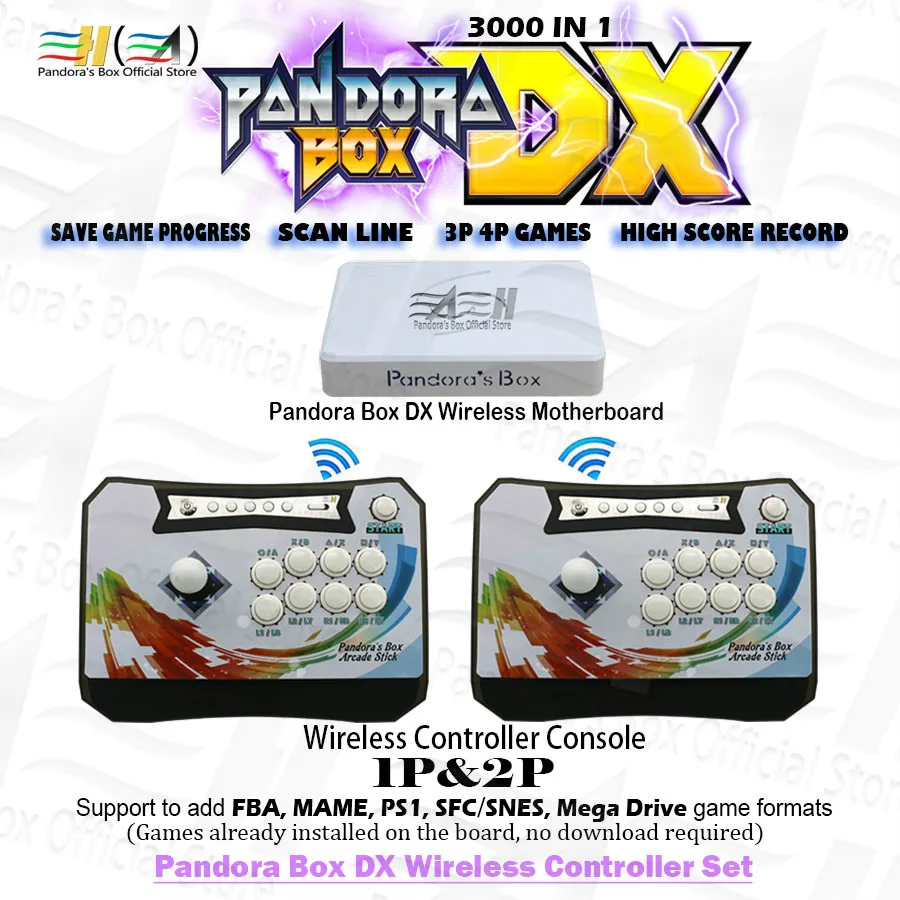2021 Pandora Box DX Wireless Controller Set 3000 in 1 save game progress support FBA MAME PS1 SFC/SNES MD game can add 5000 game