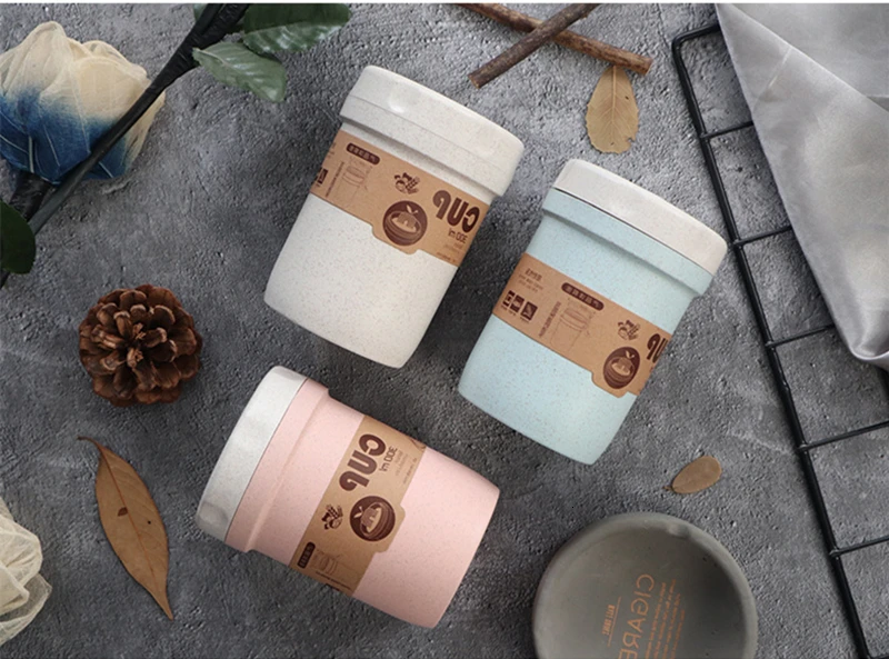 300ML Wheat Fiber Coffee Cup Travel Mug Portable Double-wall Insulation Office Coffee Tea Cups Milk Cup (7)