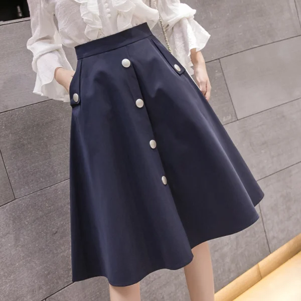 Плиссированная юбка с высокой талией, осень, Женская Ретро Юбка До Колена, миди пуговицы для юбки, Харадзюку, юбки-пачки DA342