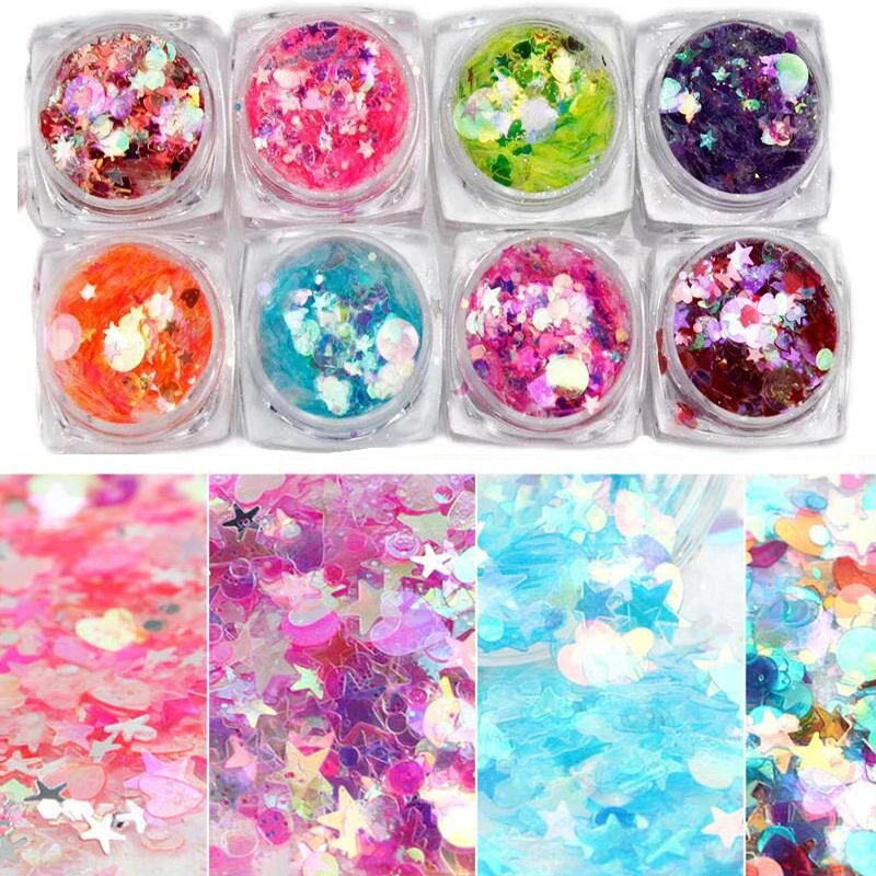 

Nail Glitter Sequins, Holographic Mermaid Star Heart Round Colorful Mixed Flakes Chunky Glitters Stickers, Face Eyes Body
