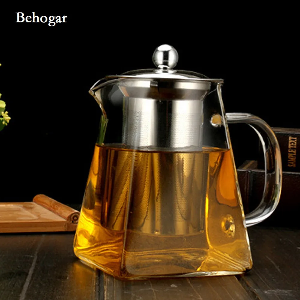 

Behogar 950ml Clear Glass Sqaure Teapot High Temperature Resistant Loose Leaf Flower Tea Pot with Infuser Strainer And Lid