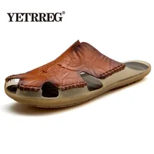 Новая удобная летняя обувь мужские Нескользящие пляжные сандалии качественные кожаные шлепанцы мужские шлепанцы классические мужские вьетнамки, размер 38-48