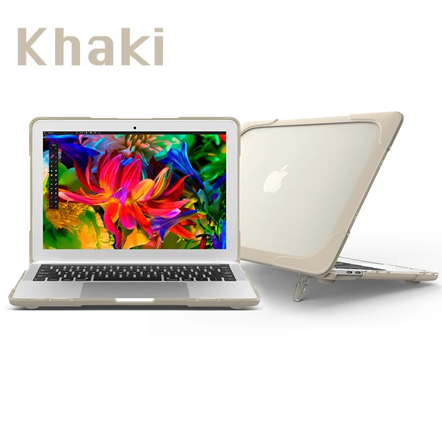 Khaki-zhijia Противоударный Внешний чехол для Macbook Air 11 12 13 NewPro 13,3 15 A2159 A1932 Жесткий пластиковый Чехол со складной подставкой - Цвет: Khaki-zhijia