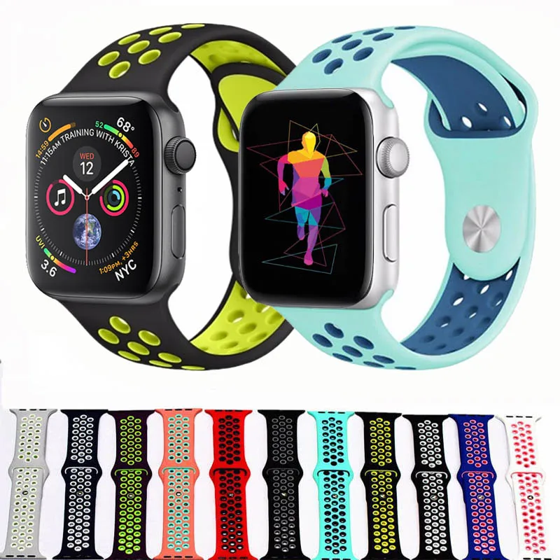 

Silicone pulseira For apple watch band 4 (iwatch 5) 44mm 40mm applewatch 3 2 1 strap 42mm 38mm Wrist Bracelet sports Accessories