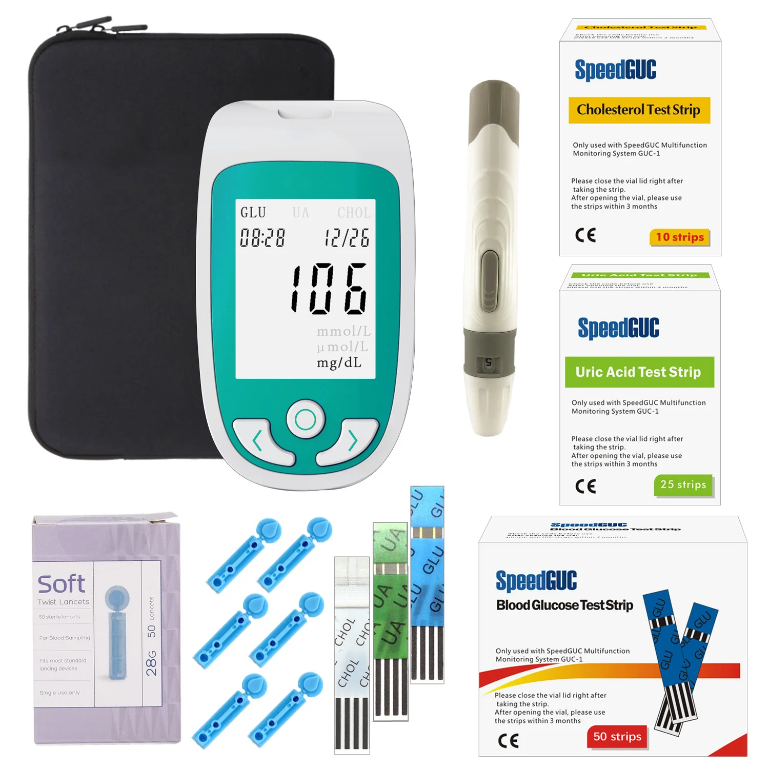 Cofoe 25pcs Uric Acid Test Monitor Set With 25pcs Uric Strips 25pcs Lancets Gout  Uric Acid Meter UA Test Kit
