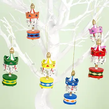 

6Pcs/Set Merry Christmas Wood Carousel Horse Ornament Kids Toys Hanging Pendant