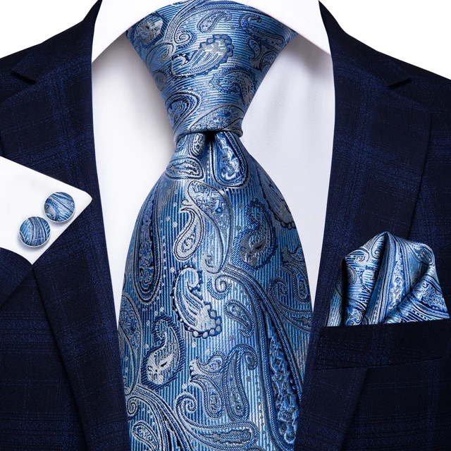 Hi-Tie cravatta da sposa in seta a righe blu chiaro per uomo gemelli fatti a mano Set di cravatte Fashion Design Business Party Dropship 2