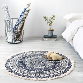 

Nordic Ethnic Style Round Large Area Rug For Bedroom Bohemia Woven Cotton Rug Carpet Knitting Floor Mat 90cm