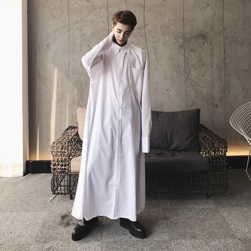 Long Shirt Male Fashion Show Robe Black 