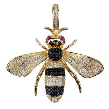 

FDLK Personality Gold Iced Out Cubic Zirconia Animal Bee Pendant Necklace Men's Hip Hop Jewelry Gifts For Women