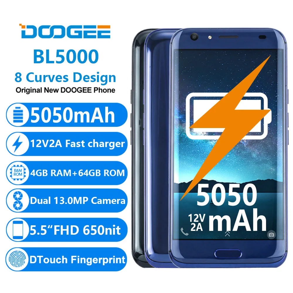  DOOGEE BL5000 Dual 13.0MP Camera Android 7.0 5050mAh 12V2A Quick Charge 5.5'' FHD MTK6750T Octa Cor
