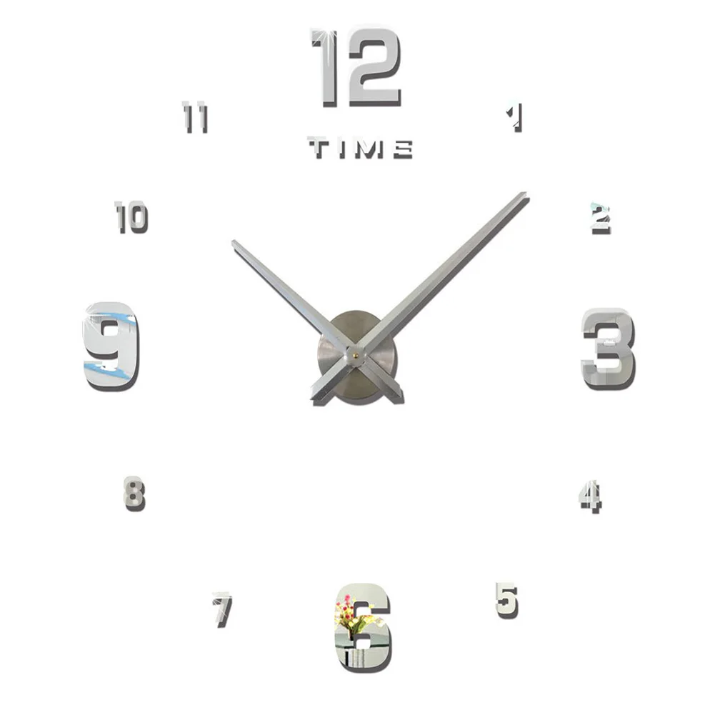 Современный дизайн безрамные Акриловые DIY цифровые настенные часы стикер часов домашний декор для гостиной и офиса 3D настоящие большие настенные часы - Цвет: Серебристый