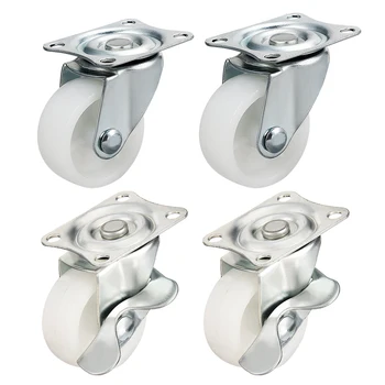 

uxcell Swivel Casters 1.5 Inch Nylon Top Plate Mounted Caster Wheels White 44lb Capacity 4 Pcs (2 Pcs w Brake, 2 Pcs no Brake)