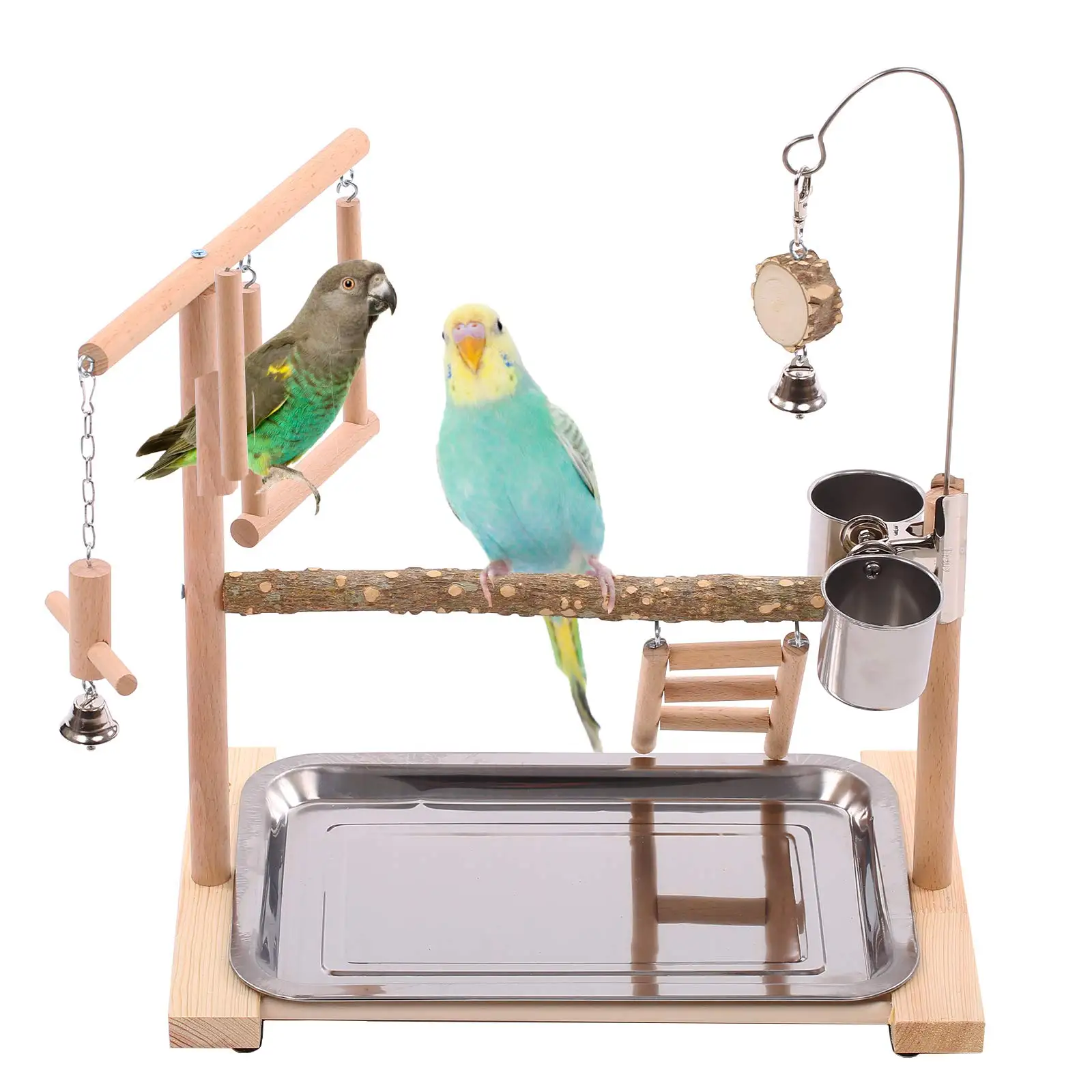 Bird Playground Birdcage Playstand Parakeet Cage Decor Budgie Perch Stand With Feeder Seed Cups