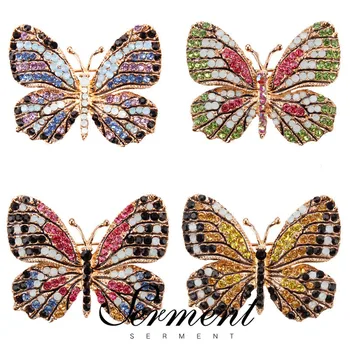 

SERMENT Custom 13 Color Butterfly Brooches Charm Crystal Animals Brooch Pins Women Lapel Pins Wedding Party Jewelry Best Gift