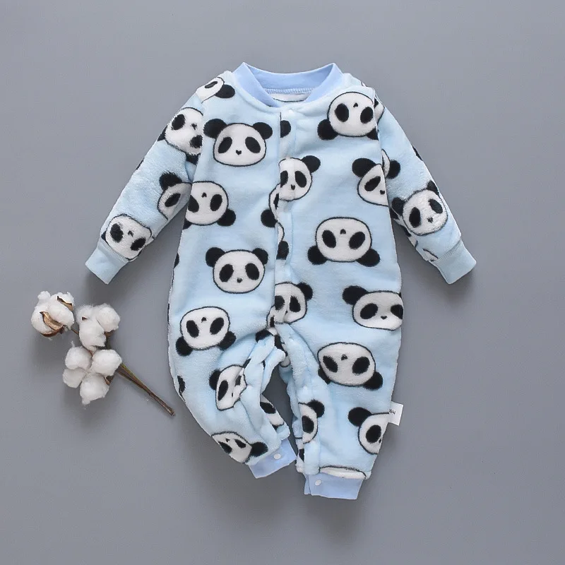 Autumn & Winter Newborn Baby Clothes Dinosaur Print Baby Boy Romper Warm Infant Baby Boy Girl Soft Fleece Jumpsuit Pajamas Baby Bodysuits for boy