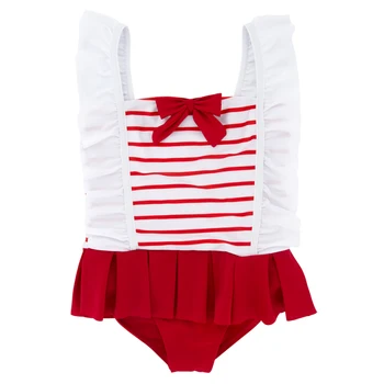 

Honeyzone Kids Girls Swimsuit Red Bow Design Striped Summer Sleeveless Swimwear Beach Cute Girls Swimming