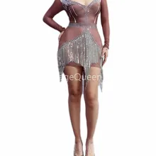 Модное платье с бахромой, украшенное сверкающими кристаллами; вечернее платье с длинными рукавами; стразы; платье стрейч; платье для дня рождения; платье со стразами