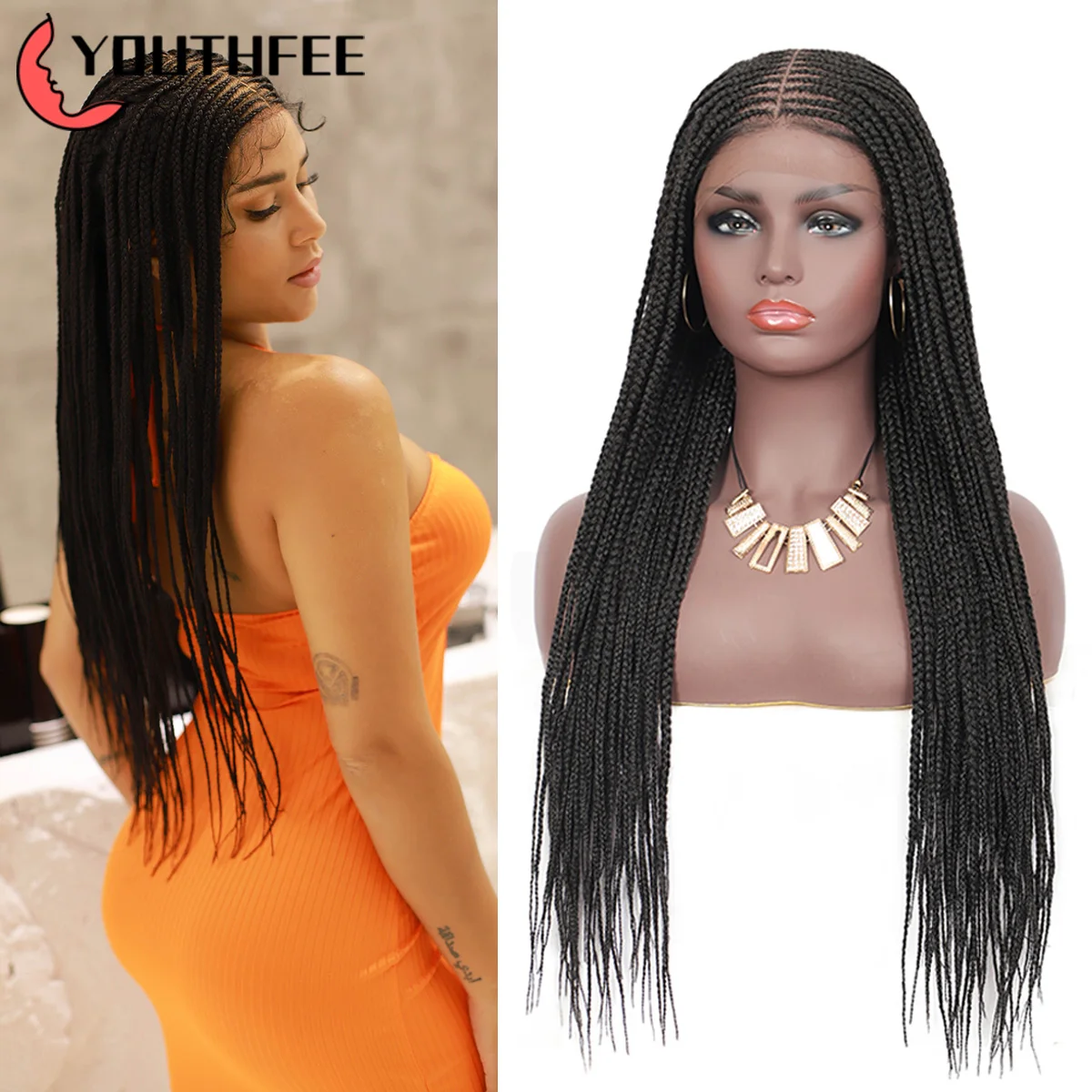 PROD 1005002700852494 Youthfee Braided Wigs Synthetic Lace Front Wigs
with Baby Hair 4X6 Lace Cornrow Braids Wig for Black Women Box Braid
Lace Wigs