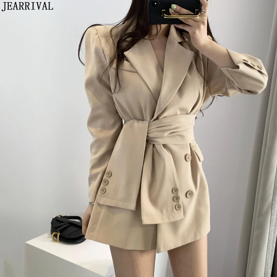 

Elegant Women Blazers 2019 Autumn Winter Notched Sashes Lace Up Jacket Korean Fashion Office Ladies Long Coat Blazer Feminino
