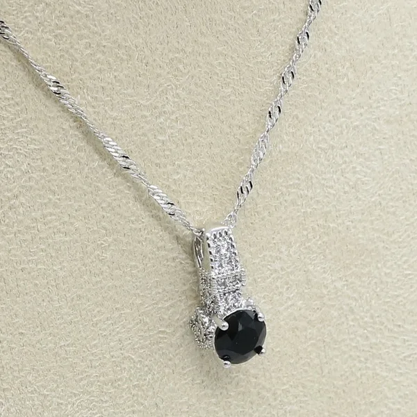 Черный Белый Циркон 925 стерлингового серебра набор украшений для женщин с браслетом обруч серьга, ожерелье, подвеска подарочные коробки для колец - Окраска металла: Necklace Pendant