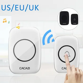 

junejour Wireless Doorbell Waterproof Doorbell 300M Remote No Battery Required for 1 Receiver US/EU/UK Plug