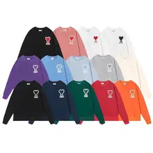 

2021 New AMI Embroidered Korean fashion Harajuku Hoodie Pure Color Casual Hoodie For Men And Women Loose Simple Fashion Hoodies