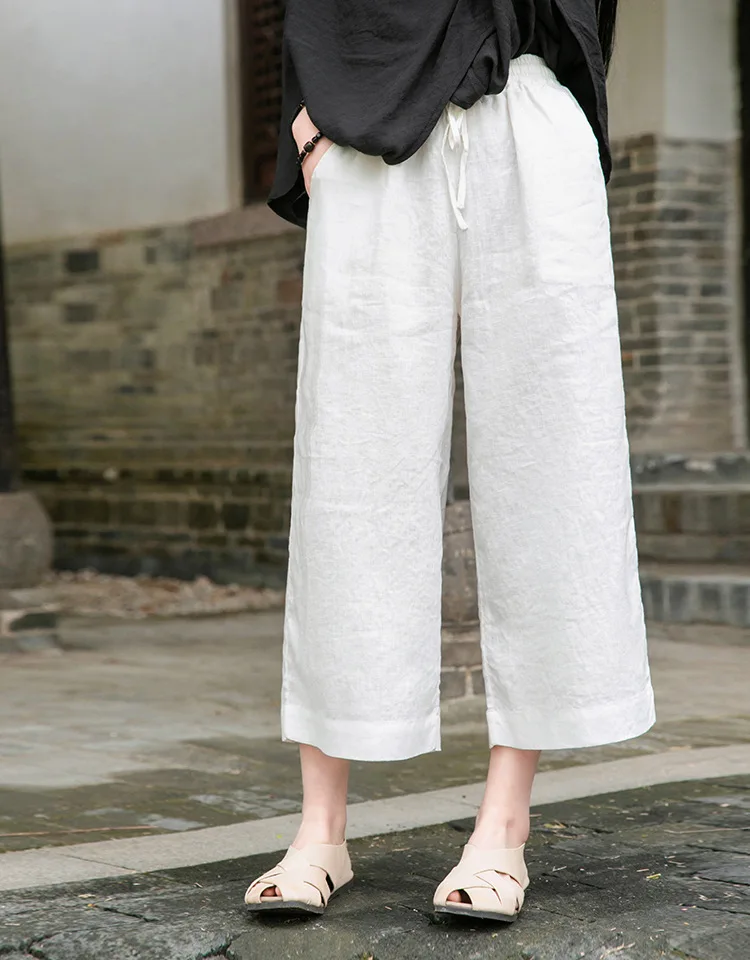 Johnature Vintage Linen Women Pants 