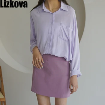 

2020 Summer Purple Long Sleeve Shirt Women Elegant Lapel Plus Size Casual Blouse Official Ladies Oversized Shirt