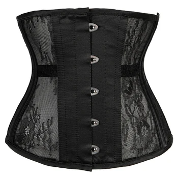

Waist Slimming Corset Lace up Sheer Mesh Steel Boned Corsets Longline Heavy Duty Waist Corset Underbust Corset Bustier Black