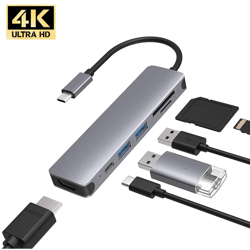 6 в 1 USB C концентратор для MacBook Pro DVD PS4 Xbox Type адаптер мультипорт SD кардридер 4K HDMI 1080P