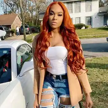 

Brazilian Body Wave Ginger Human Hair Lace Front Wigs for Black Women 360 Lace Frontal Wavy Ginger Blonde Human Hair Wigs