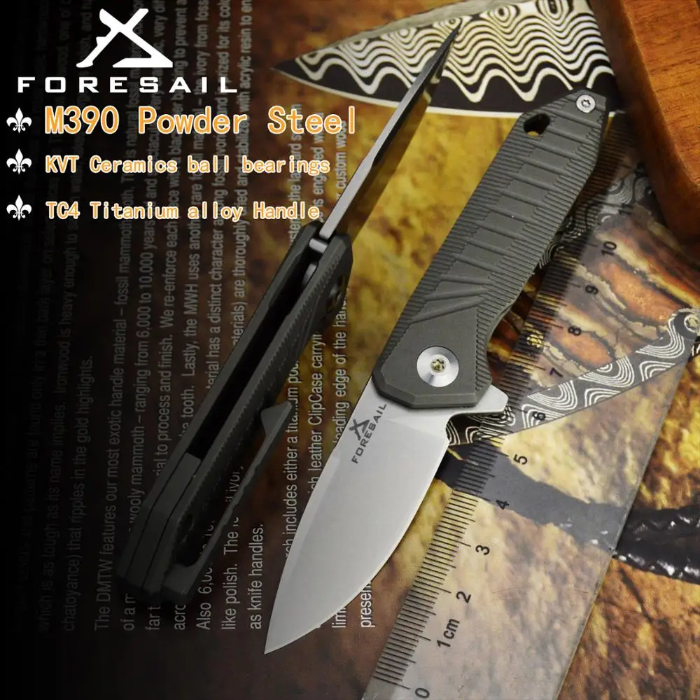 

FORESAIL M390 Powder Steel Folding Knife tactical portable TC4 titanium cutter mini pocket utility knives rescue EDC tools