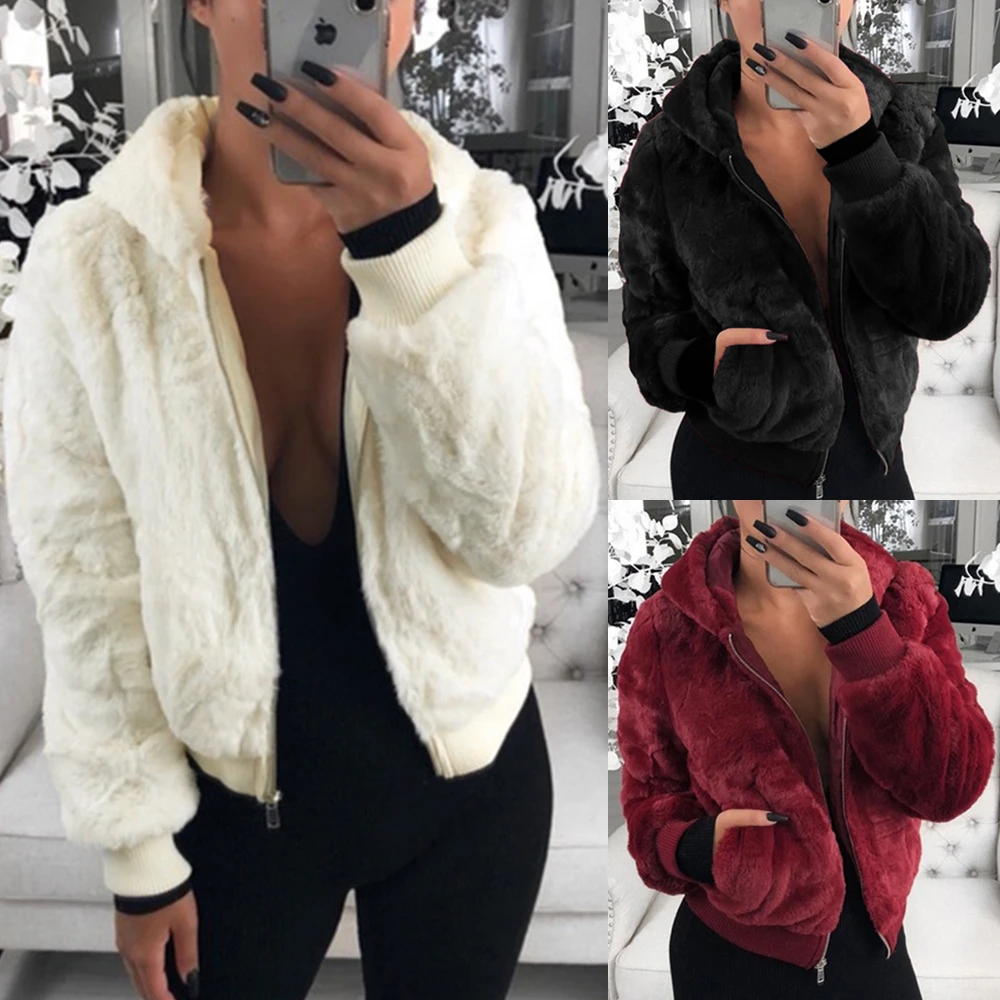 

2019 Fashion women Ladies Fur Coat Warm Artificial Wool Zipper Jackets Winter Soft Elegant Outerwear Oversize jackets Clothing